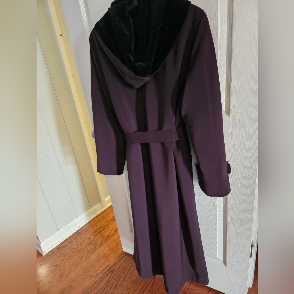 Plum Color Gallery Brand Belted Trench Coat, Removable Hood, Removeable Lining - Picture 2 of 5